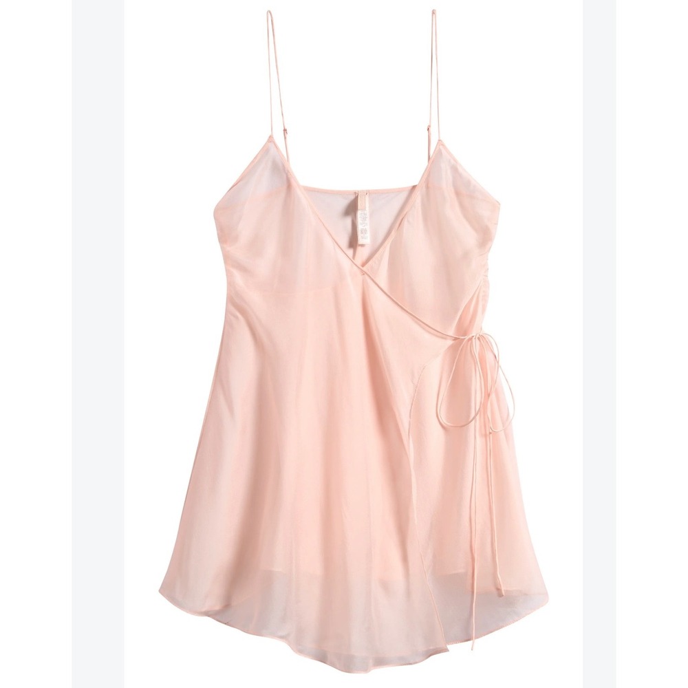 SKIMS Silk Wrap Slip Petal Pink 100% Silk Sheer Mini Dress 4X